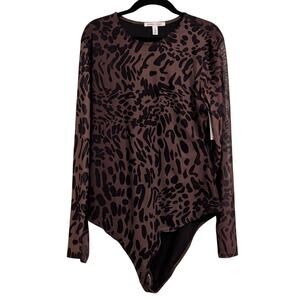 Women's Long Sleeve Bodysuit Size L Animal Print
